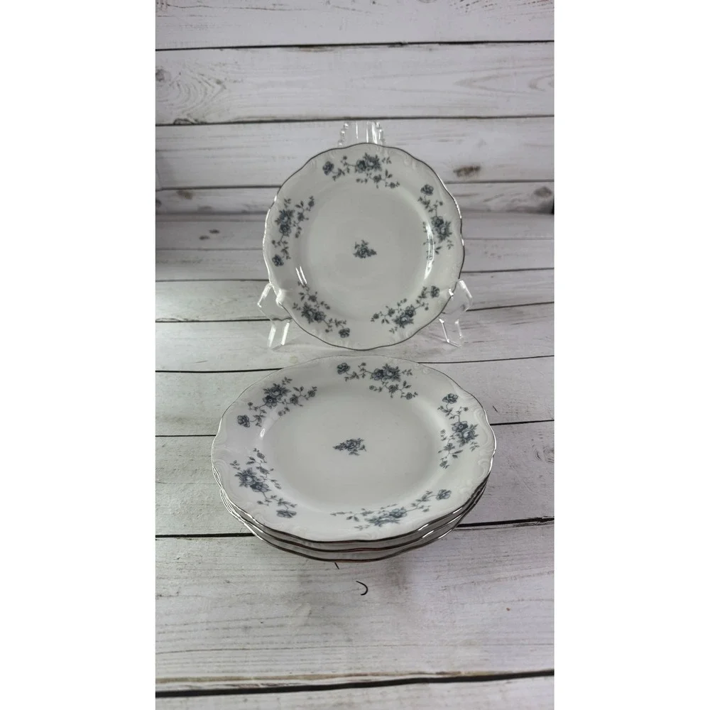 Johann Haviland Blue Garland Bread Plates Set of 4 Bavaria Germany Platinum